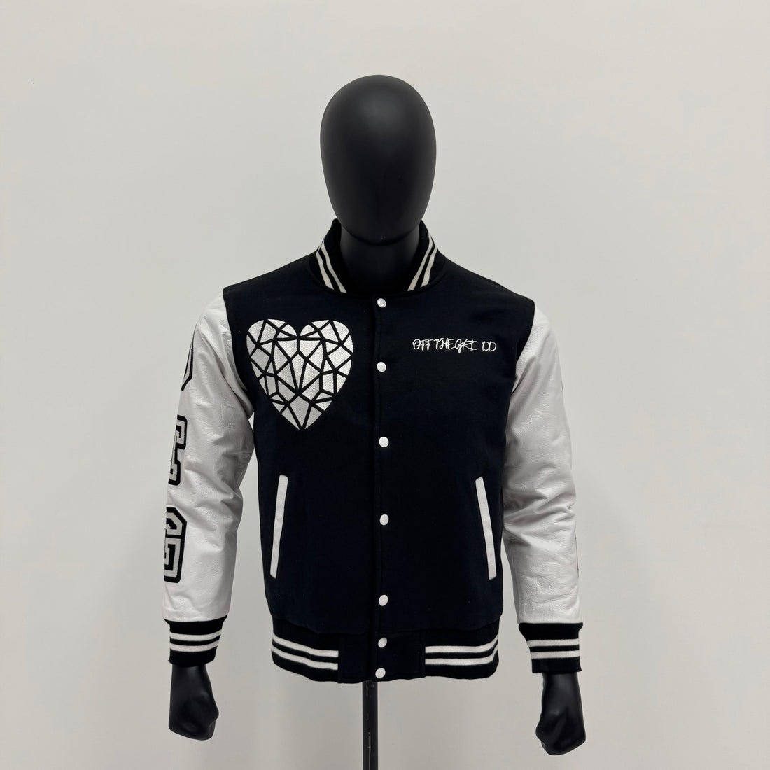 Wool Leather Sleeves Embroidered Varsity Jacket